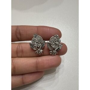 Lot Of‎ 2 PINS Floral Bouquet Bling Silver Tone Brooch Pins